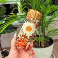 Gourde Liva motif floral orange 180 ml en inox double paroi, gourde mini de sac à main