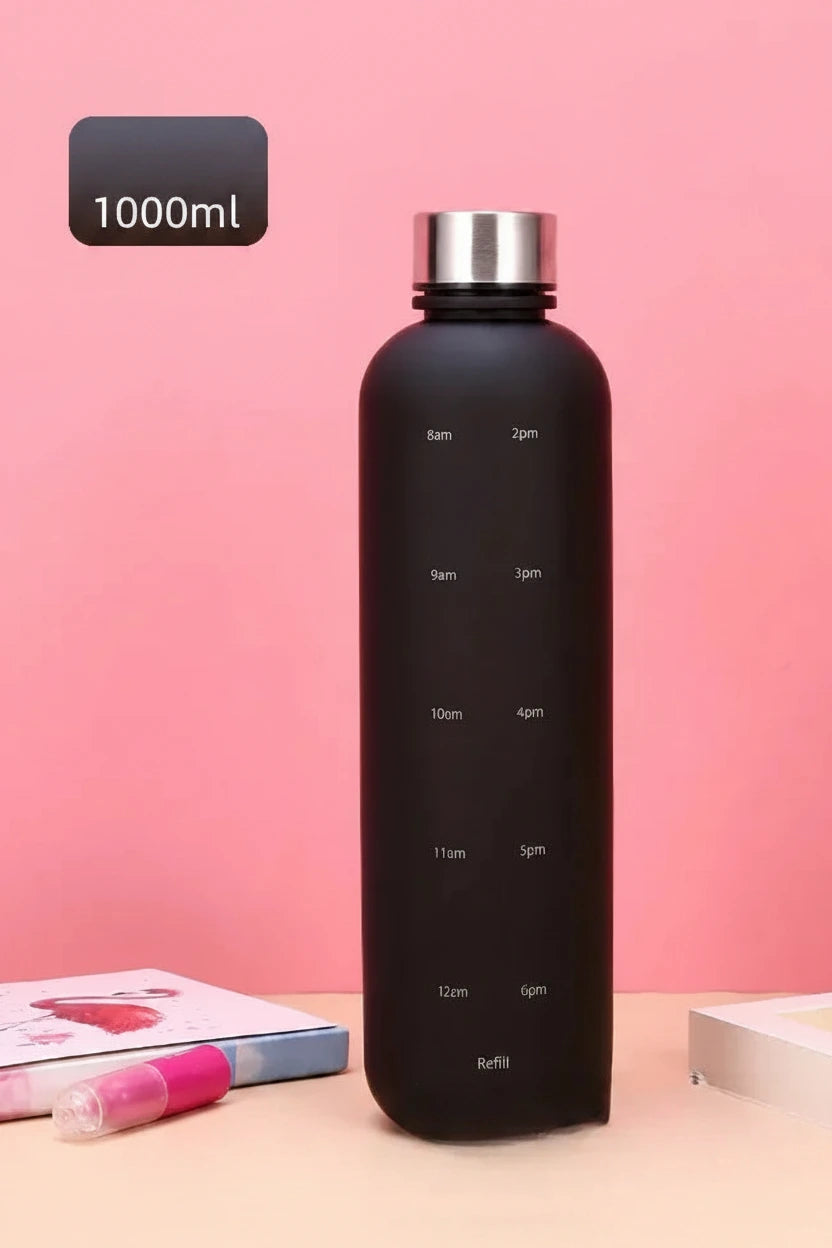 New 1L Water Bottle with Time Stamp BPA Free Reusable Fitness Sports Outdoor Travel Leakproof Water Cup Frosted Kettle