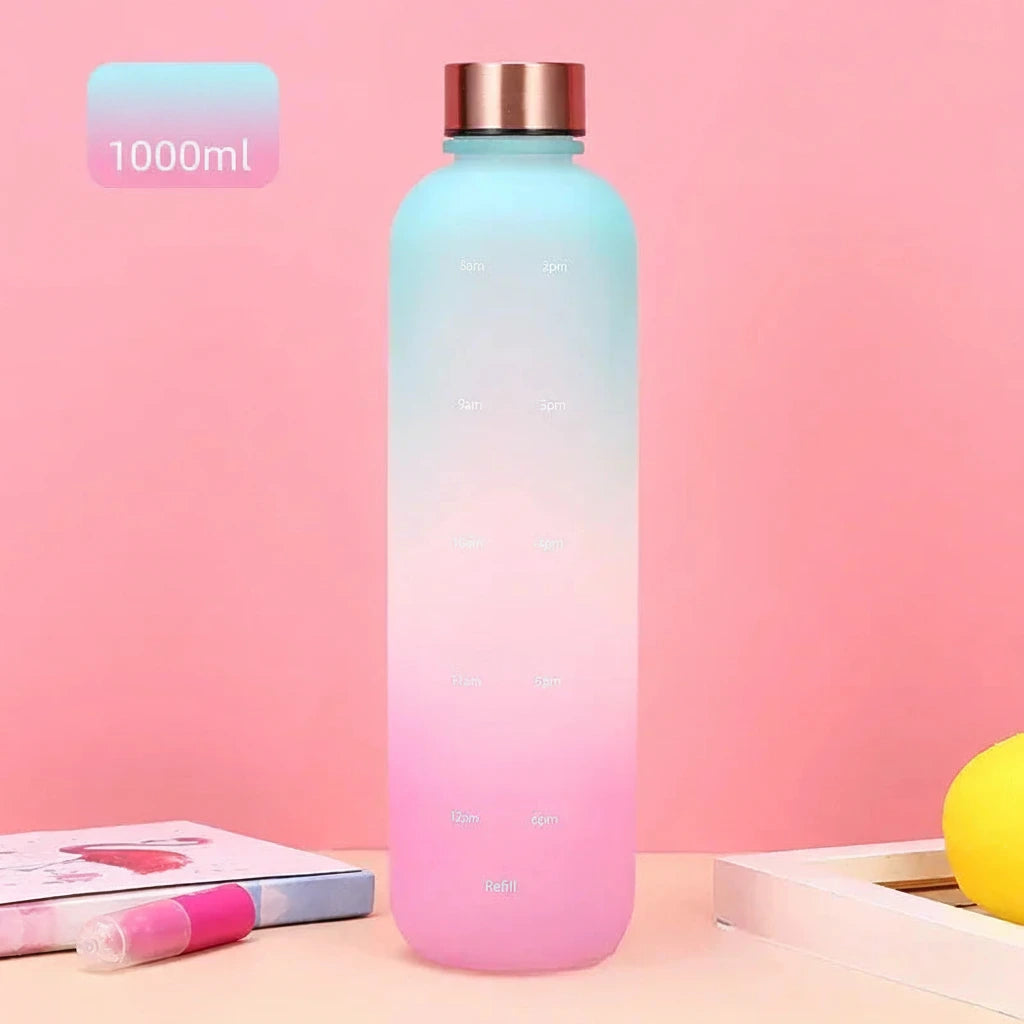 New 1L Water Bottle with Time Stamp BPA Free Reusable Fitness Sports Outdoor Travel Leakproof Water Cup Frosted Kettle