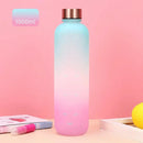 New 1L Water Bottle with Time Stamp BPA Free Reusable Fitness Sports Outdoor Travel Leakproof Water Cup Frosted Kettle