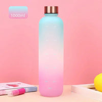 New 1L Water Bottle with Time Stamp BPA Free Reusable Fitness Sports Outdoor Travel Leakproof Water Cup Frosted Kettle