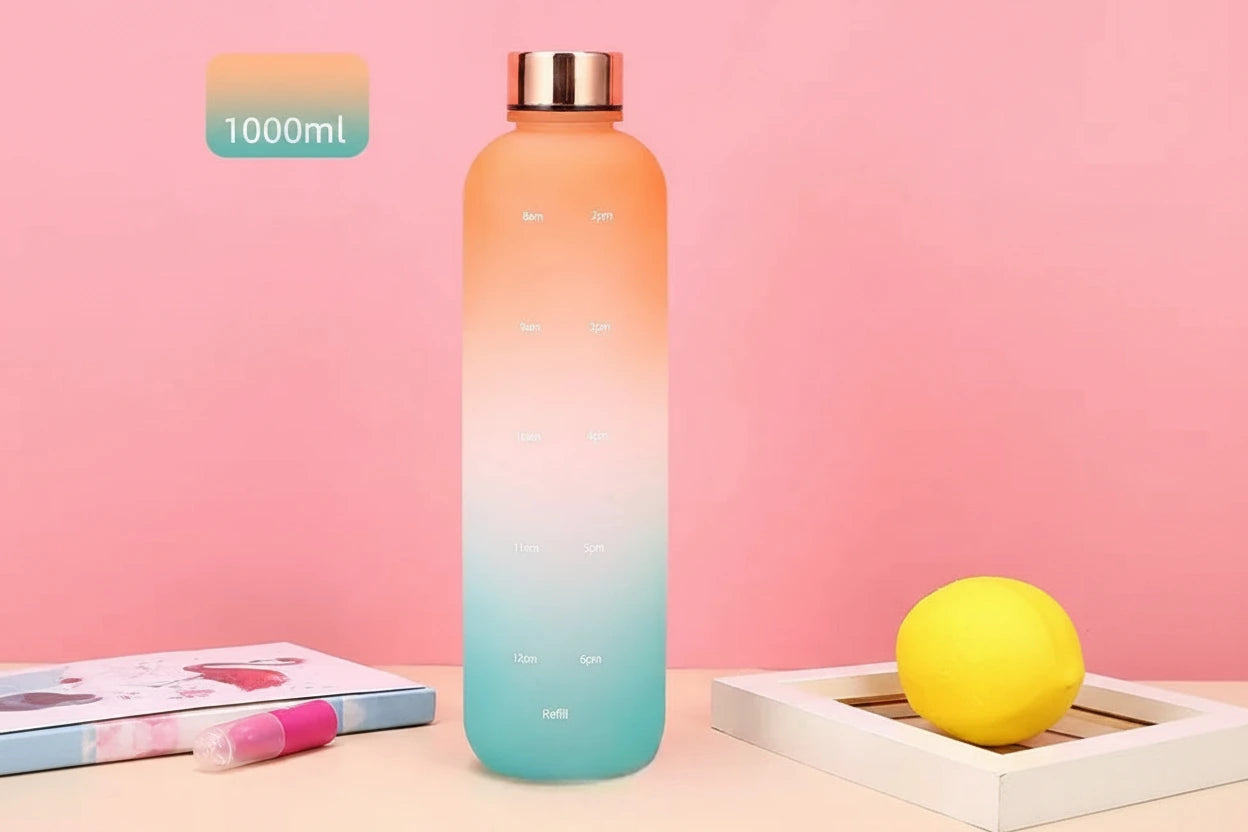 New 1L Water Bottle with Time Stamp BPA Free Reusable Fitness Sports Outdoor Travel Leakproof Water Cup Frosted Kettle
