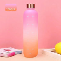 New 1L Water Bottle with Time Stamp BPA Free Reusable Fitness Sports Outdoor Travel Leakproof Water Cup Frosted Kettle