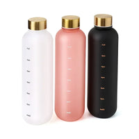 New 1L Water Bottle with Time Stamp BPA Free Reusable Fitness Sports Outdoor Travel Leakproof Water Cup Frosted Kettle