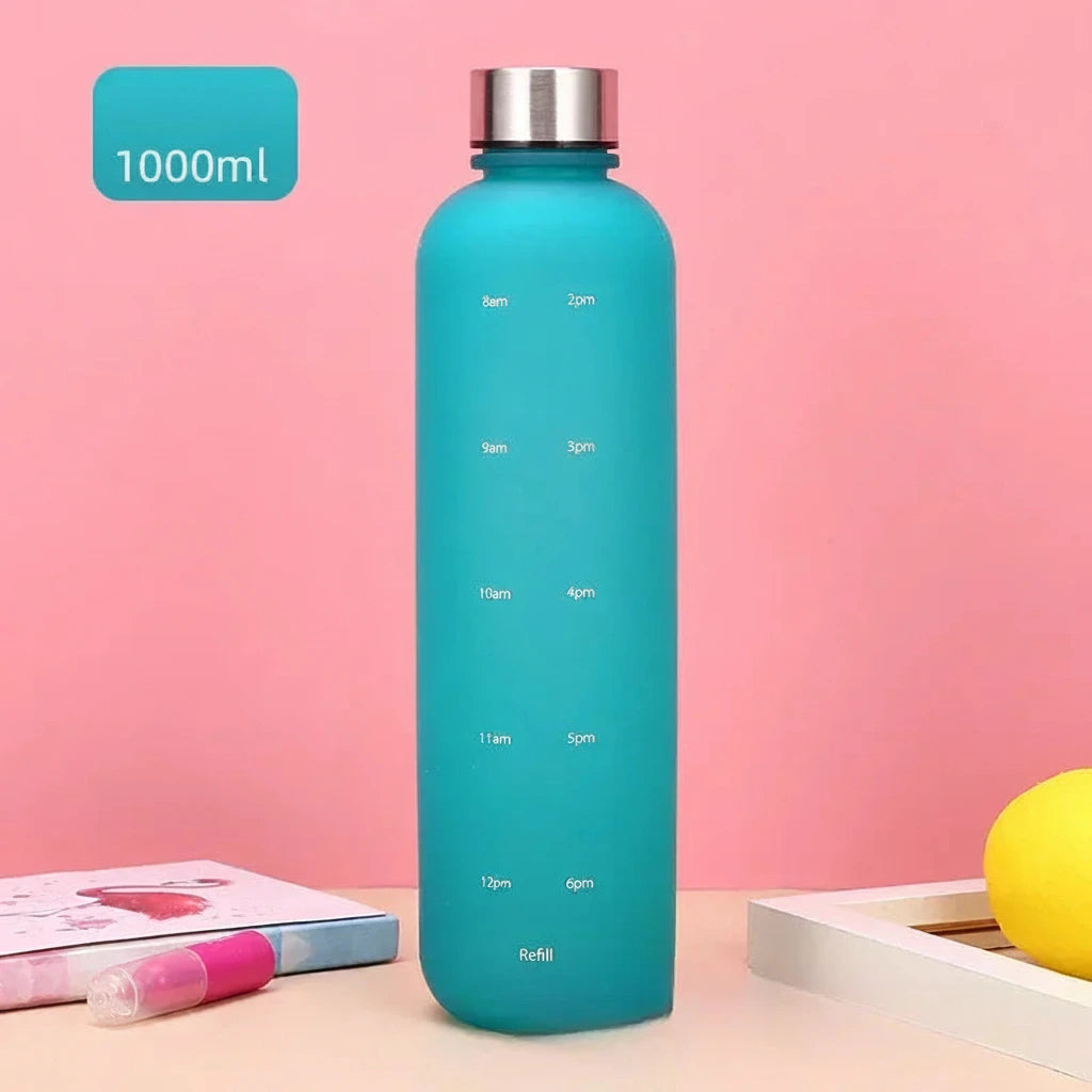 New 1L Water Bottle with Time Stamp BPA Free Reusable Fitness Sports Outdoor Travel Leakproof Water Cup Frosted Kettle