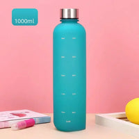 New 1L Water Bottle with Time Stamp BPA Free Reusable Fitness Sports Outdoor Travel Leakproof Water Cup Frosted Kettle