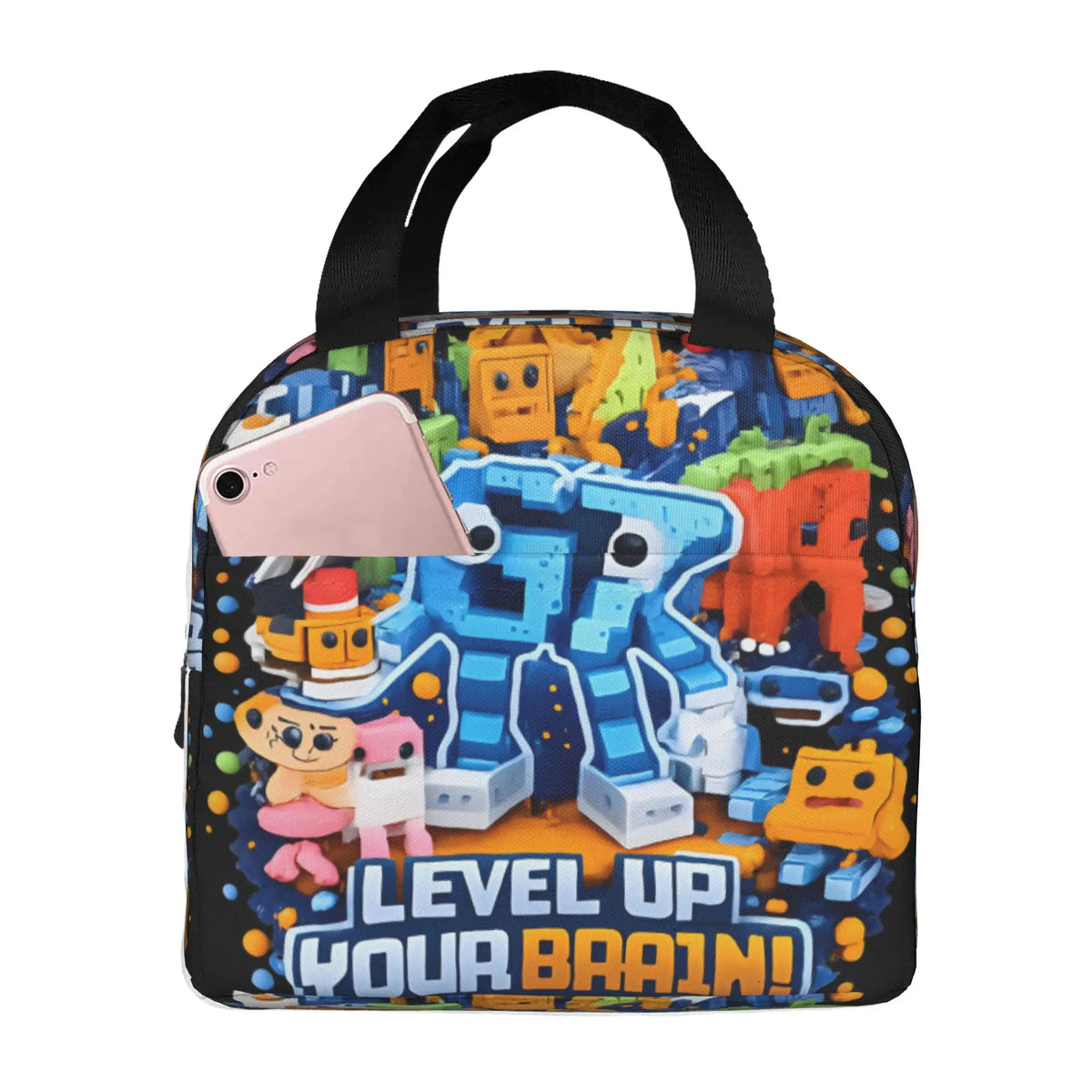 Sac à goûter isotherme enfant TUTTI — motif Level Up et personnages multicolores.