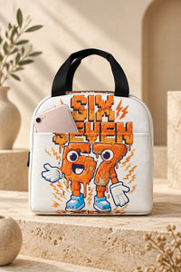 Sac à goûter isotherme enfant TUTTI — motif orange 67 sur fond blanc.