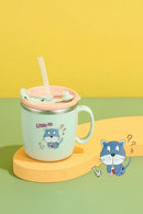Stock 304 Stainless Steel Children’s Water Cup with Cover Double Anti scalding Anti drop Cartoon Milk Cup Straw Thermos