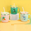 Stock 304 Stainless Steel Children’s Water Cup with Cover Double Anti scalding Anti drop Cartoon Milk Cup Straw Thermos