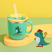 Stock 304 Stainless Steel Children’s Water Cup with Cover Double Anti scalding Anti drop Cartoon Milk Cup Straw Thermos