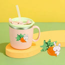 Stock 304 Stainless Steel Children’s Water Cup with Cover Double Anti scalding Anti drop Cartoon Milk Cup Straw Thermos